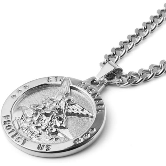 St Michael The Archangel Stainless Steel Amulet Pendant Necklace 22+2" Inches - Picture 1 of 4